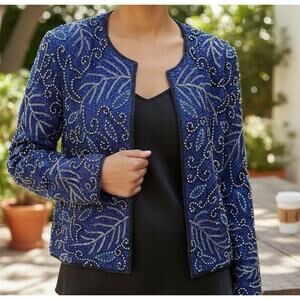 Vintage Stenay M Formal Royal Blue Beaded Silk Jacket Special Occasion NWT